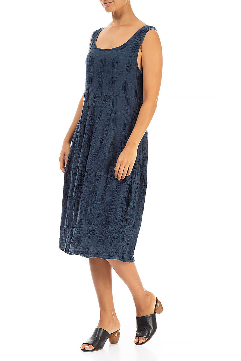 Balloon Bubbles Dark Blue Linen Dress 4
