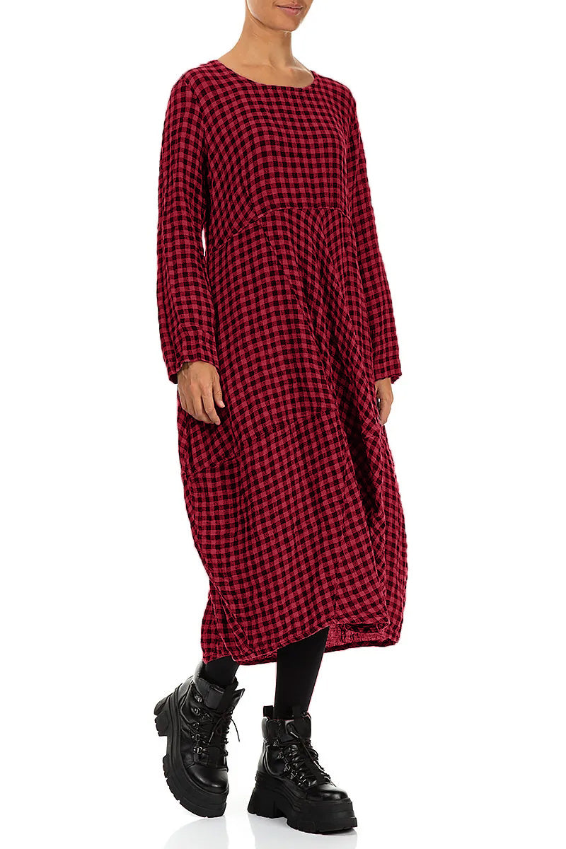 Balloon Red Check Linen Dress 3