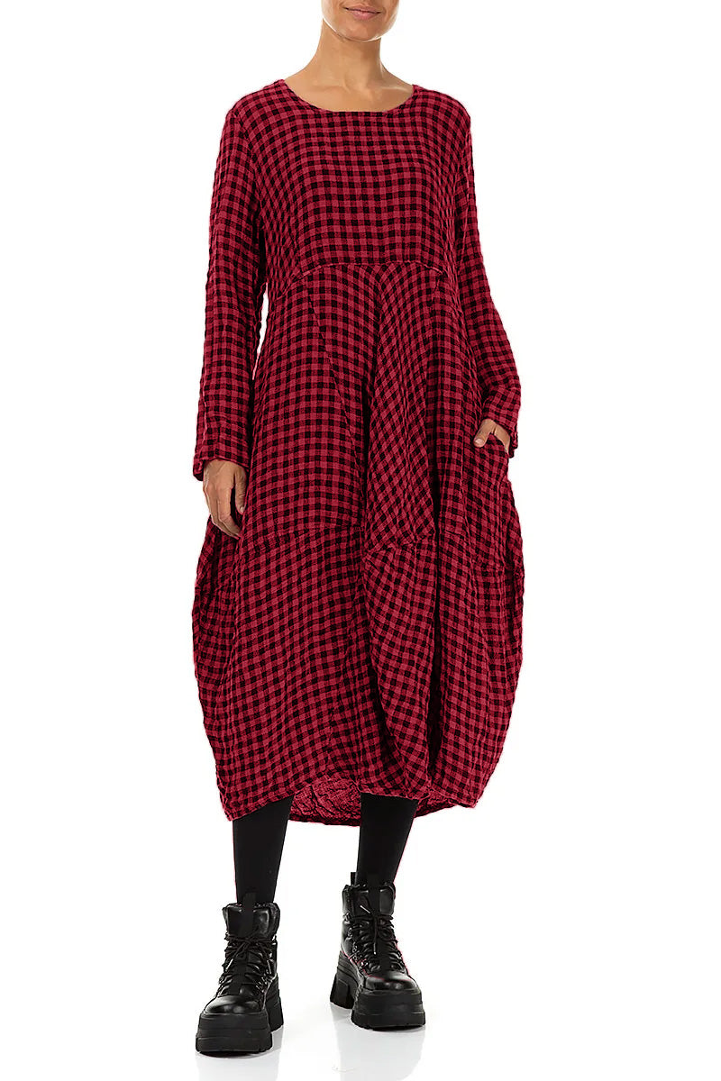 Balloon Red Check Linen Dress 4