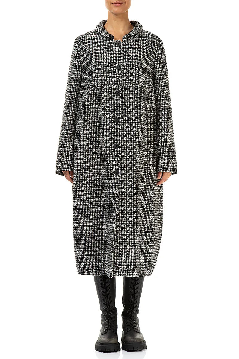 Balloon Collar Grey Weave Wool Coat 1