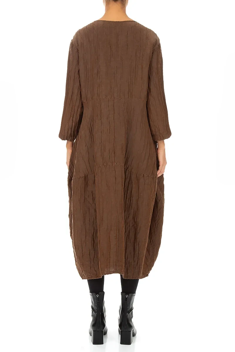 Balloon Crinkled Aged Copper Silk Linen Dress