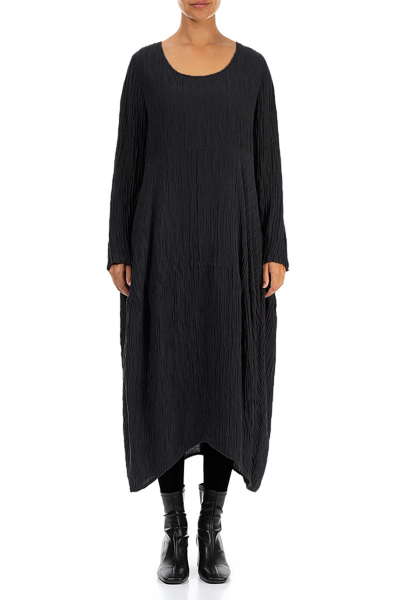 Balloon Crinkled Black Silk Dress 1