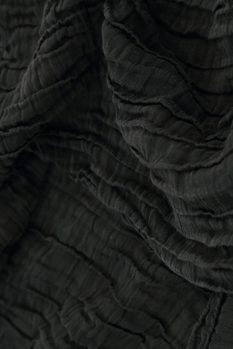 Balloon Crinkled Black Silk Linen Dress 5