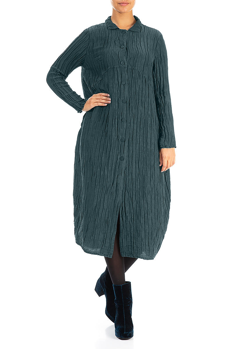 Balloon Crinkled Deep Turquoise Silk Linen Jacket