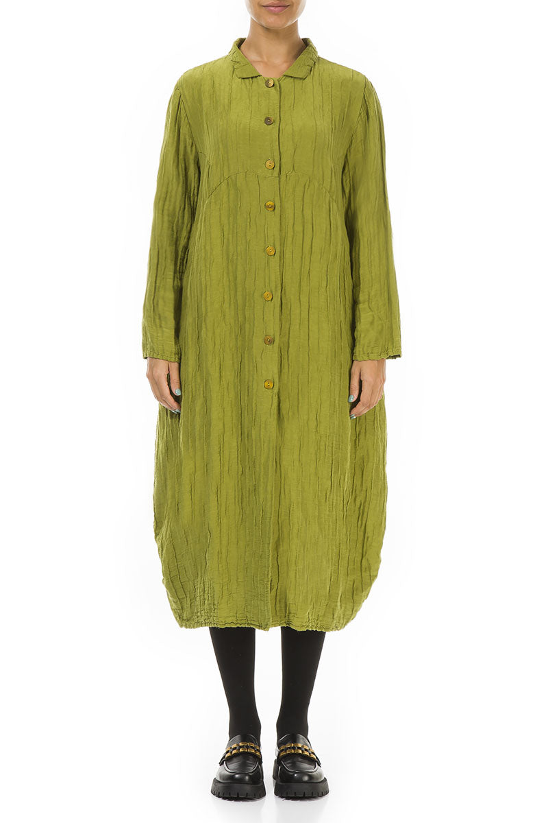 Balloon Crinkled Golden Lime Silk Linen Jacket 1