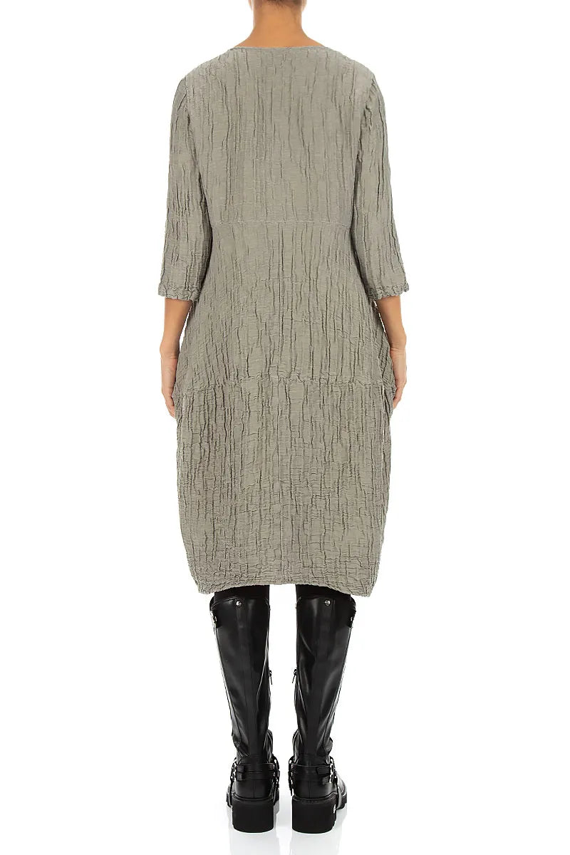 Balloon Crinkled Olive Grey Silk Linen Dress
