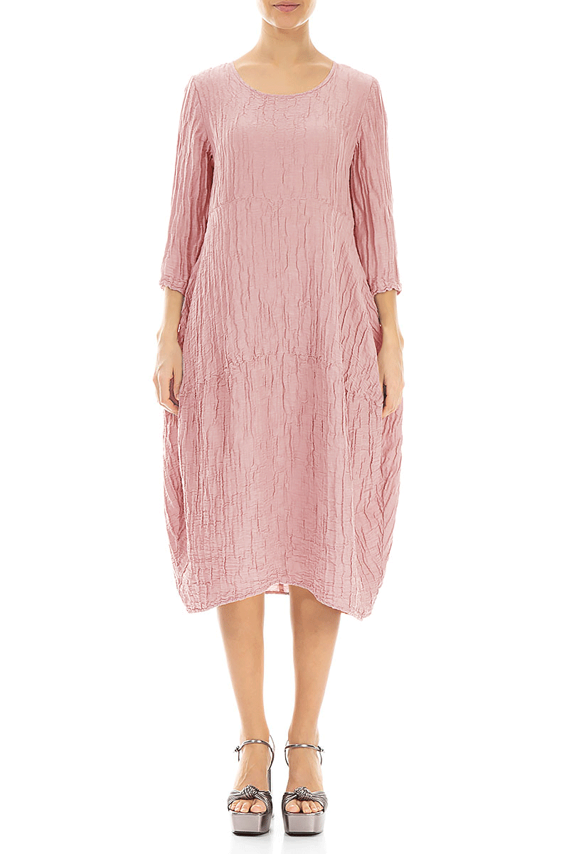 Balloon Crinkled Powder Pink Silk Linen Dress 1