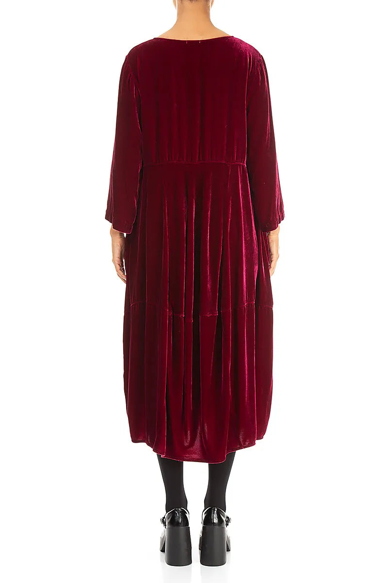 Balloon Cropped Sleeves Ruby Silk Velvet Dress 2