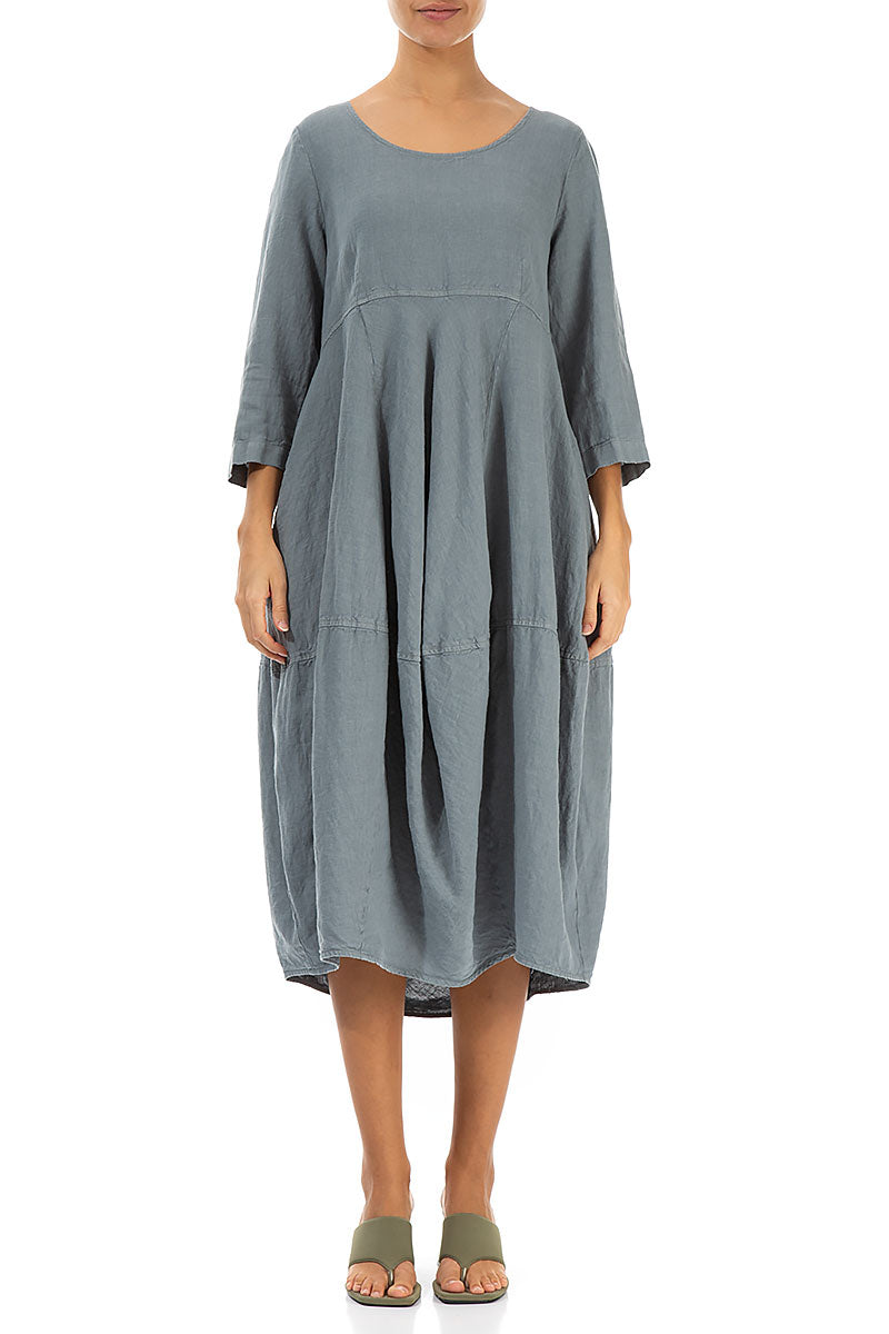Balloon Cropped Sleeves Sage Linen Dress