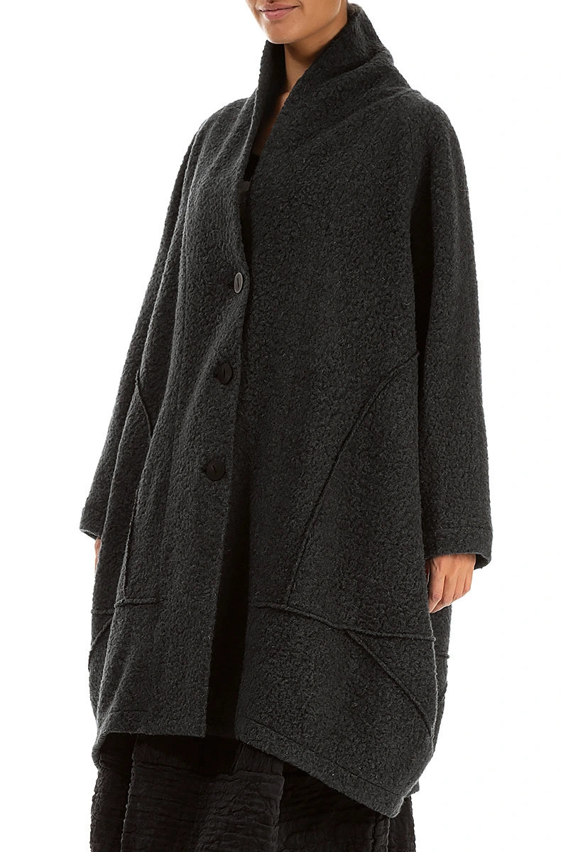 Balloon Warm Charcoal Plush Wool Cotton Coat 3