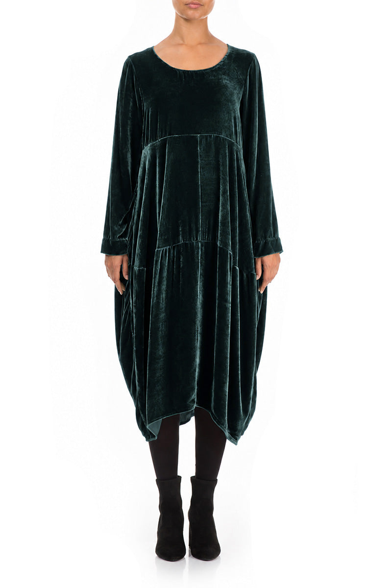Balloon Deep Turquoise Silk Velvet Dress – grizas.com