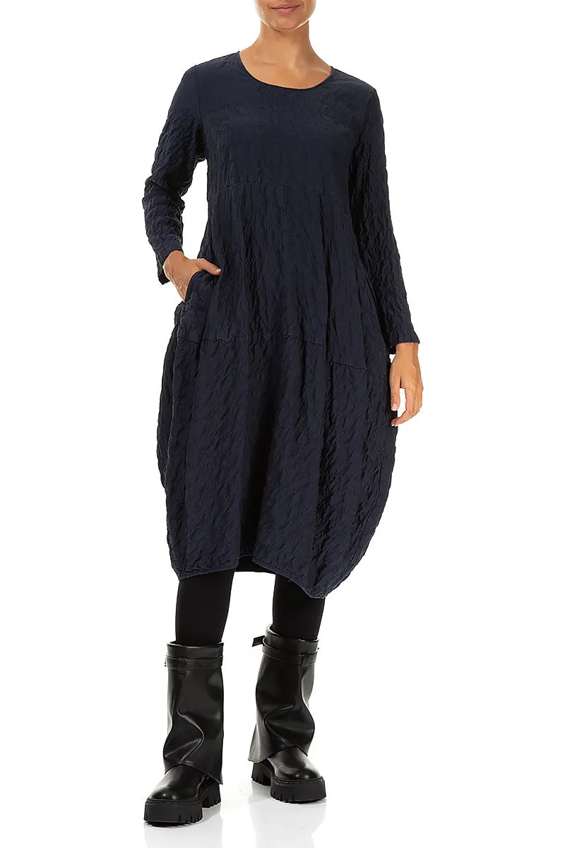 Balloon Graphite Blue Pleated Silk Bamboo Dress 5