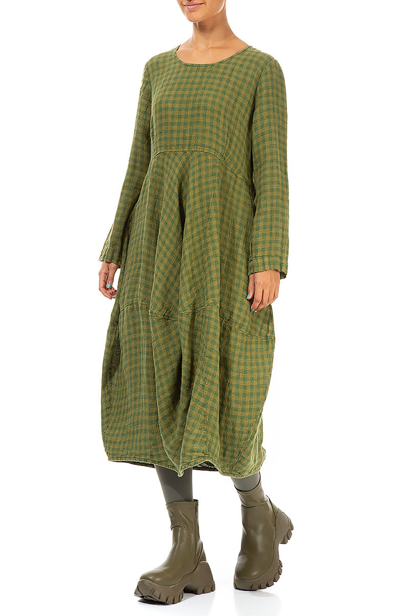 Balloon Green Lime Check Linen Dress 3