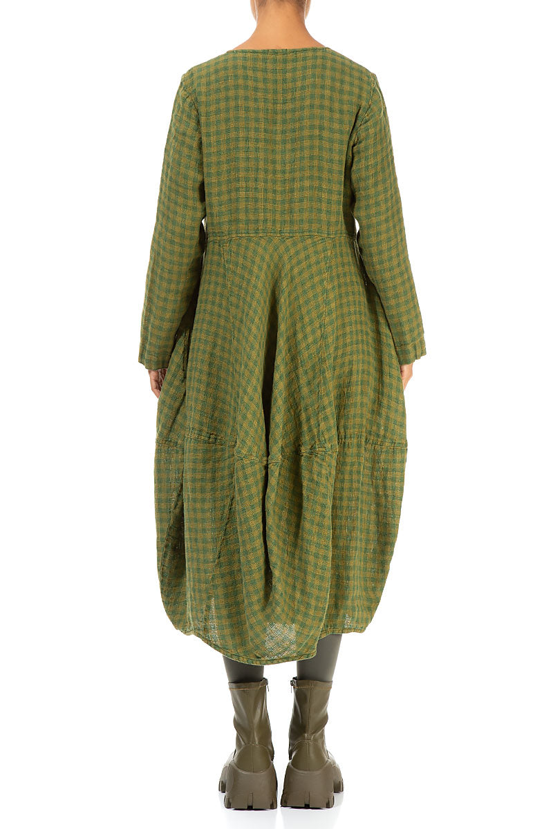 Balloon Green Lime Check Linen Dress 2