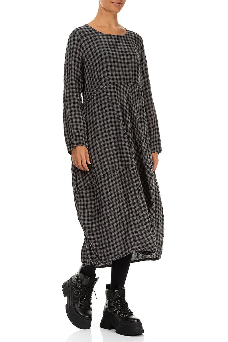 Balloon Grey Check Linen Dress 3
