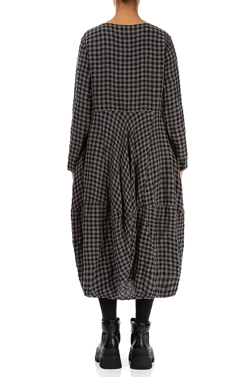 Balloon Grey Check Linen Dress 2