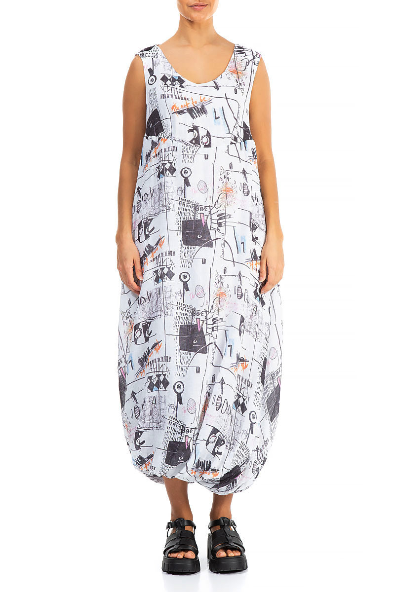 Balloon Hem Street Art Gauze Linen Dress 1