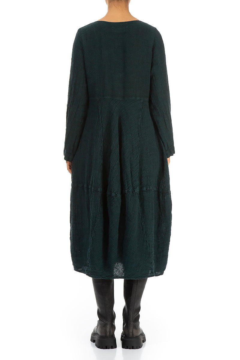 Balloon Long Sleeves Emerald Mélange Linen Dress 2