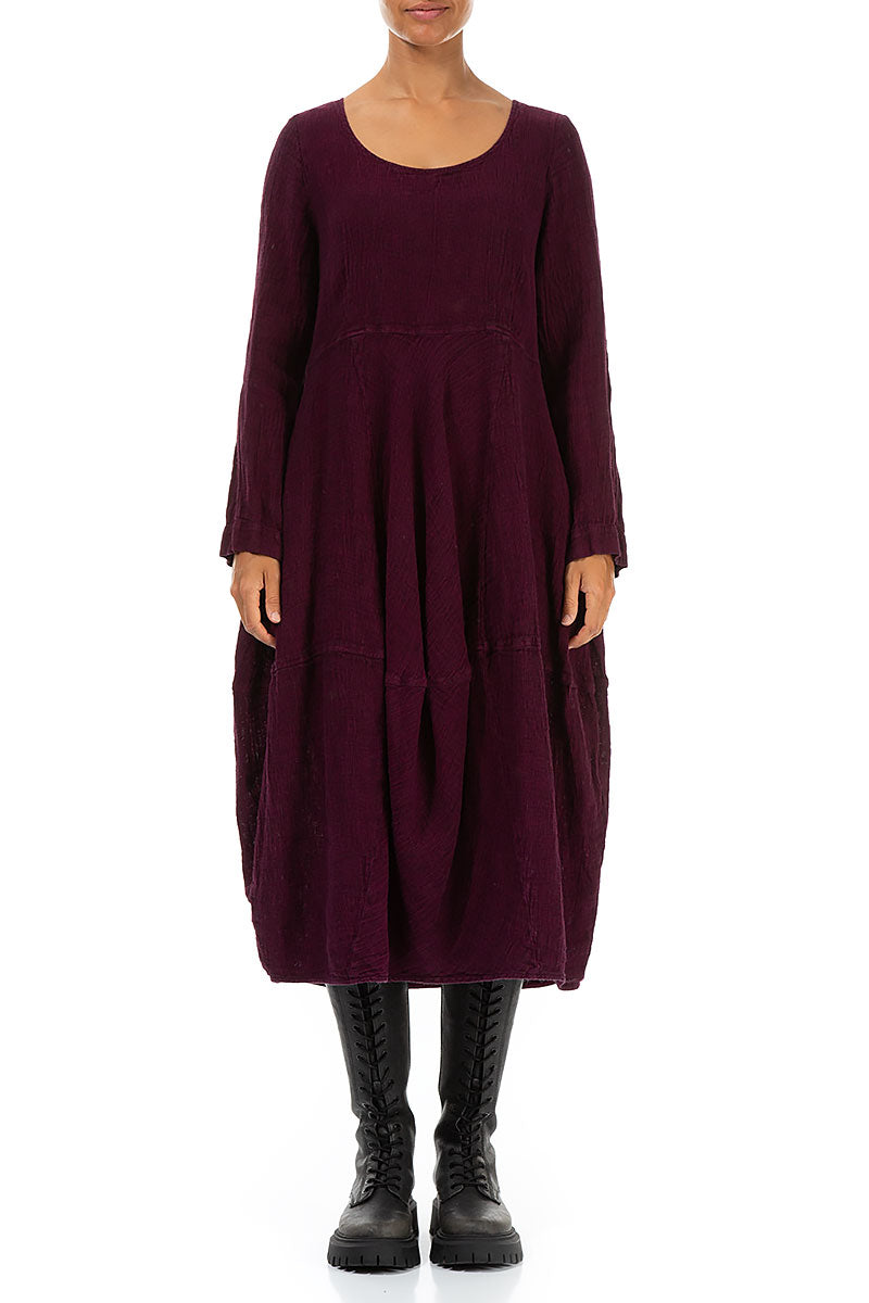 Balloon Long Sleeves Magenta Mélange Linen Dress 1