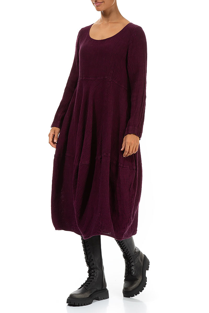 Balloon Long Sleeves Magenta Mélange Linen Dress 3