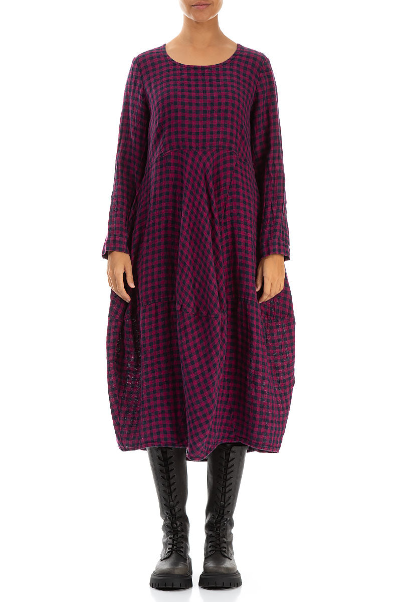 Balloon Magenta Check Linen Dress 1