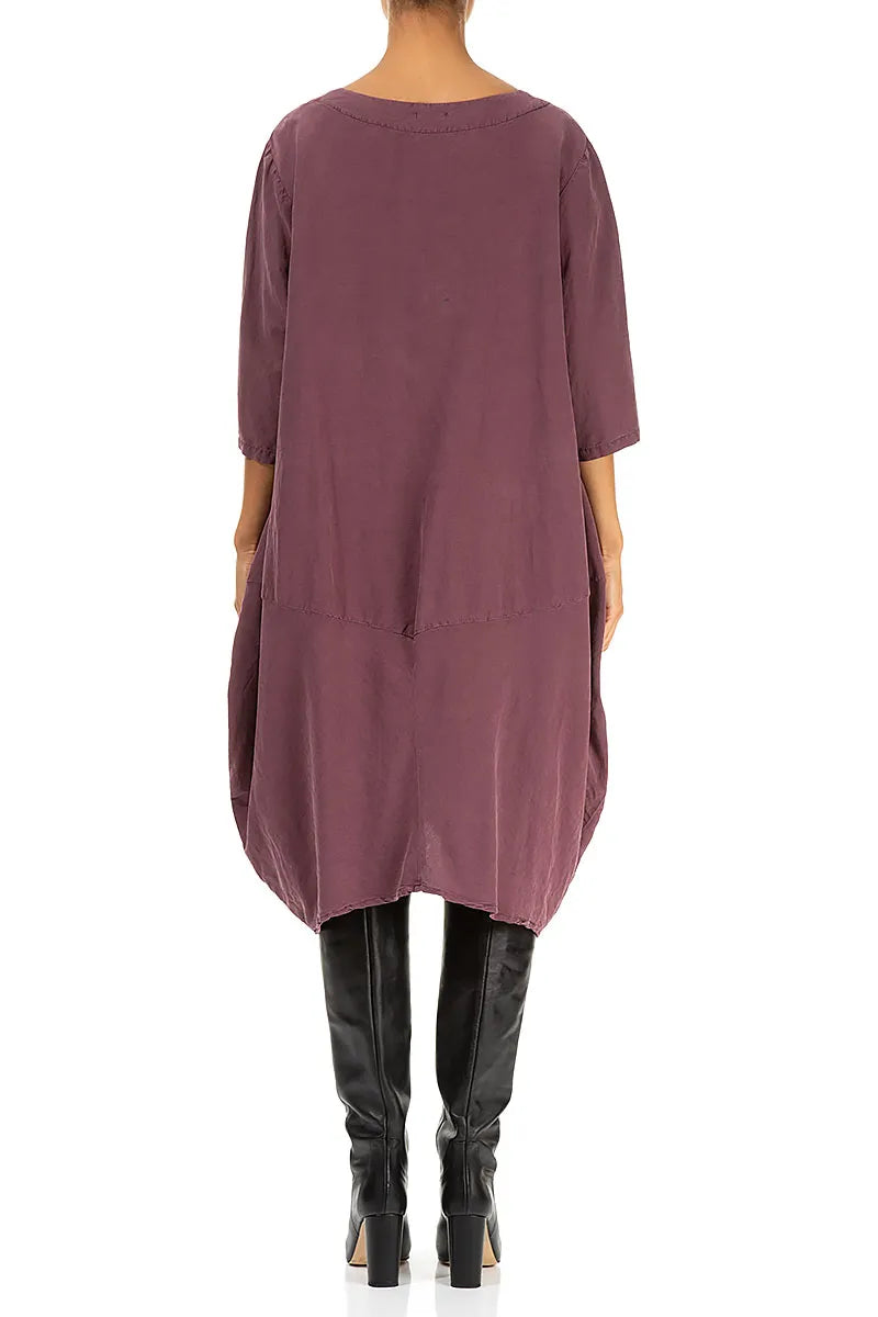 Balloon Maroon Silk Linen Tunic Dress