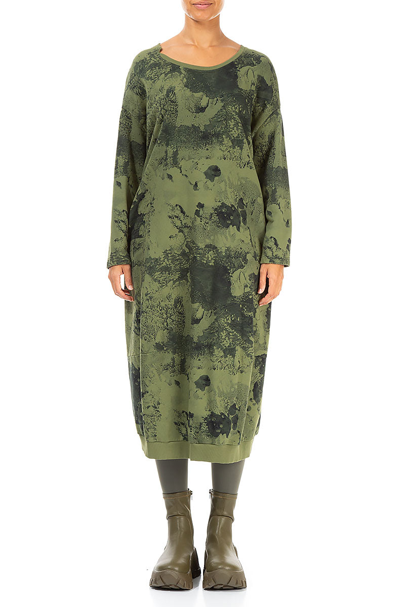 Balloon Olive Alabaster French Terry Cotton Dress 1