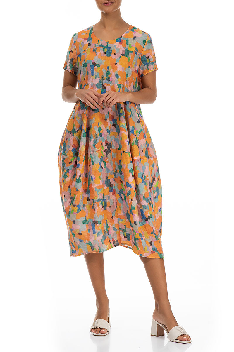 Balloon Orange Burst Linen Dress 5