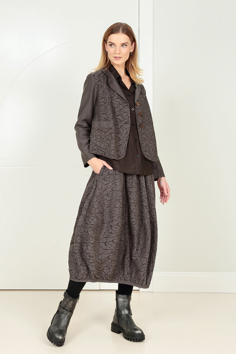 Balloon Ornamented Forest Brown Silk Cotton Skirt 6