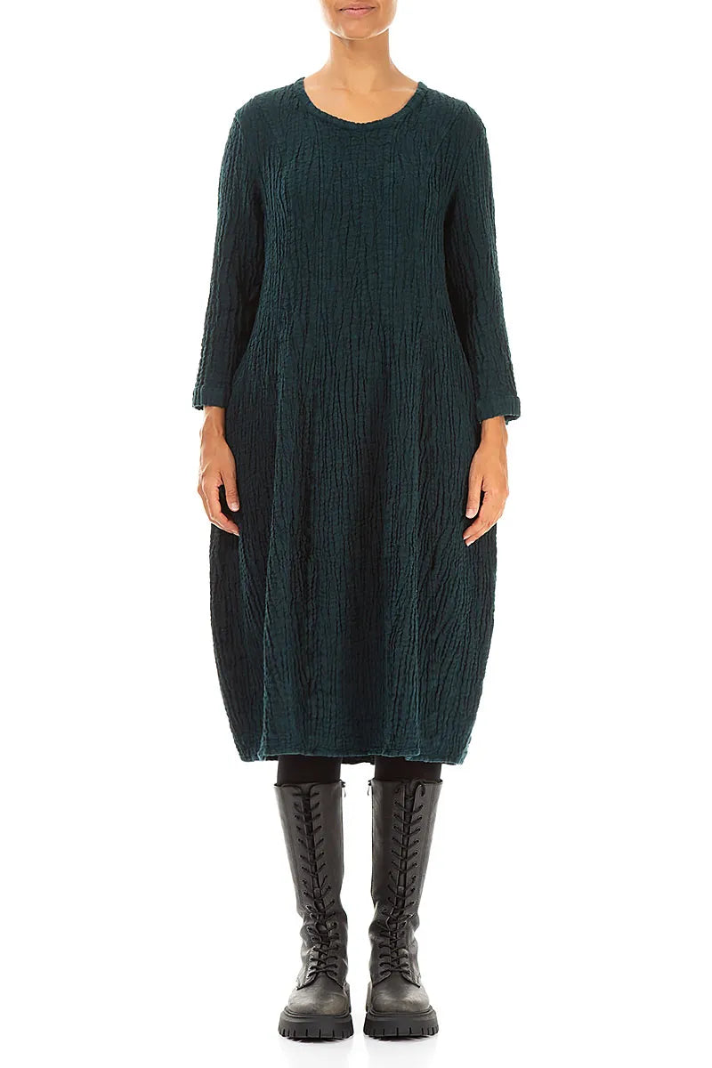 Balloon Peacock Textured Linen Dress