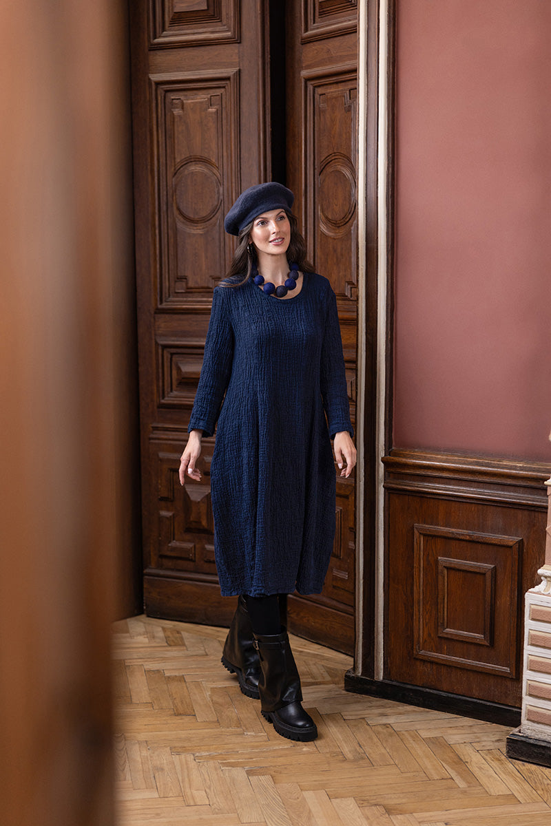 Balloon Royal Blue Textured Linen Dress 6