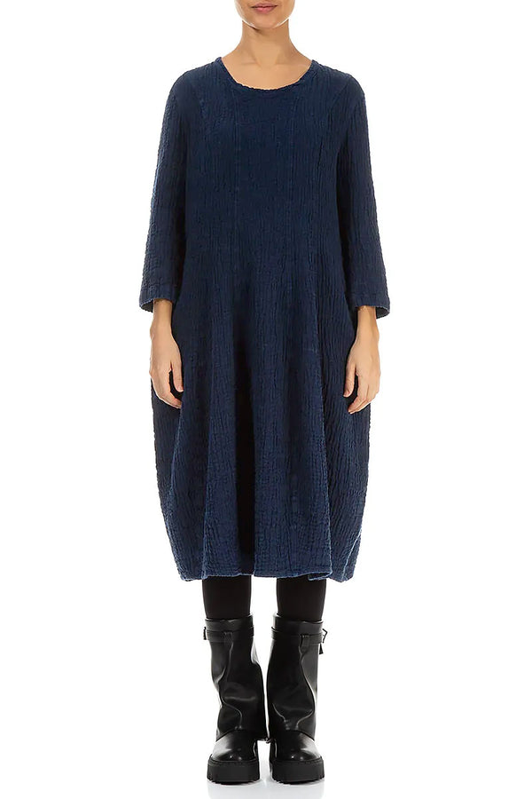 Balloon Royal Blue Textured Linen Dress 1