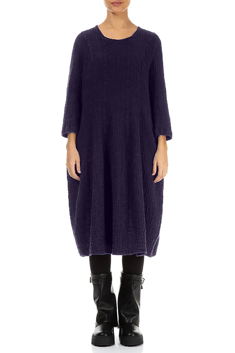 Balloon Royal Purple Textured Linen Dress 1
