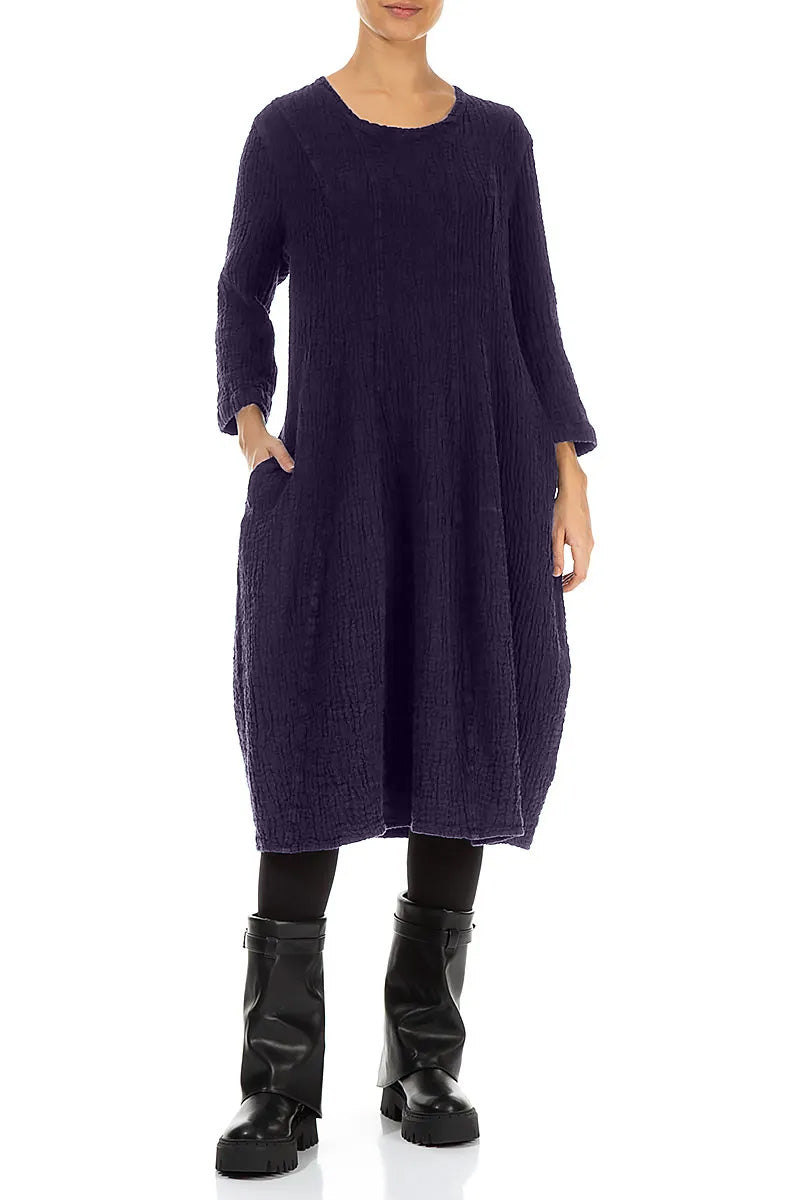 Balloon Royal Purple Textured Linen Dress 4