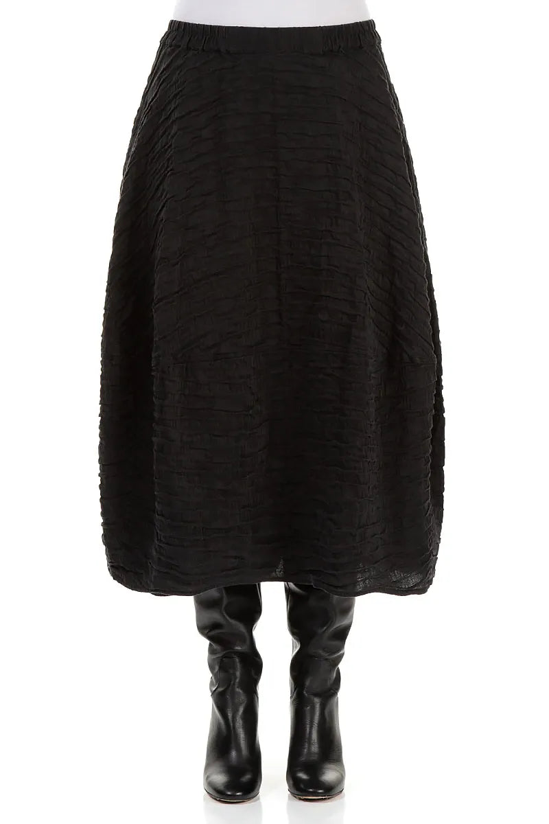 Balloon Shape Crinkled Black Silk Linen Skirt 1