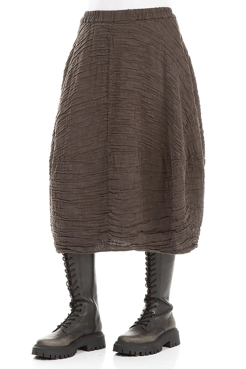 Balloon Shape Crinkled Forest Brown Silk Linen Skirt 3