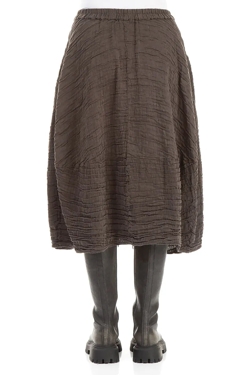 Balloon Shape Crinkled Forest Brown Silk Linen Skirt 2