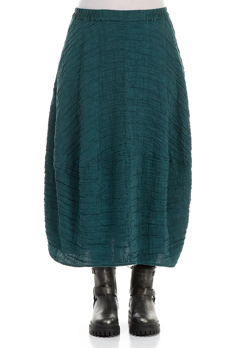 Balloon Shape Crinkled Peacock Silk Linen Skirt 1