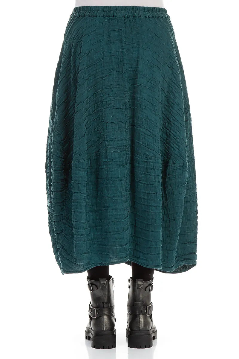 Balloon Shape Crinkled Peacock Silk Linen Skirt 2
