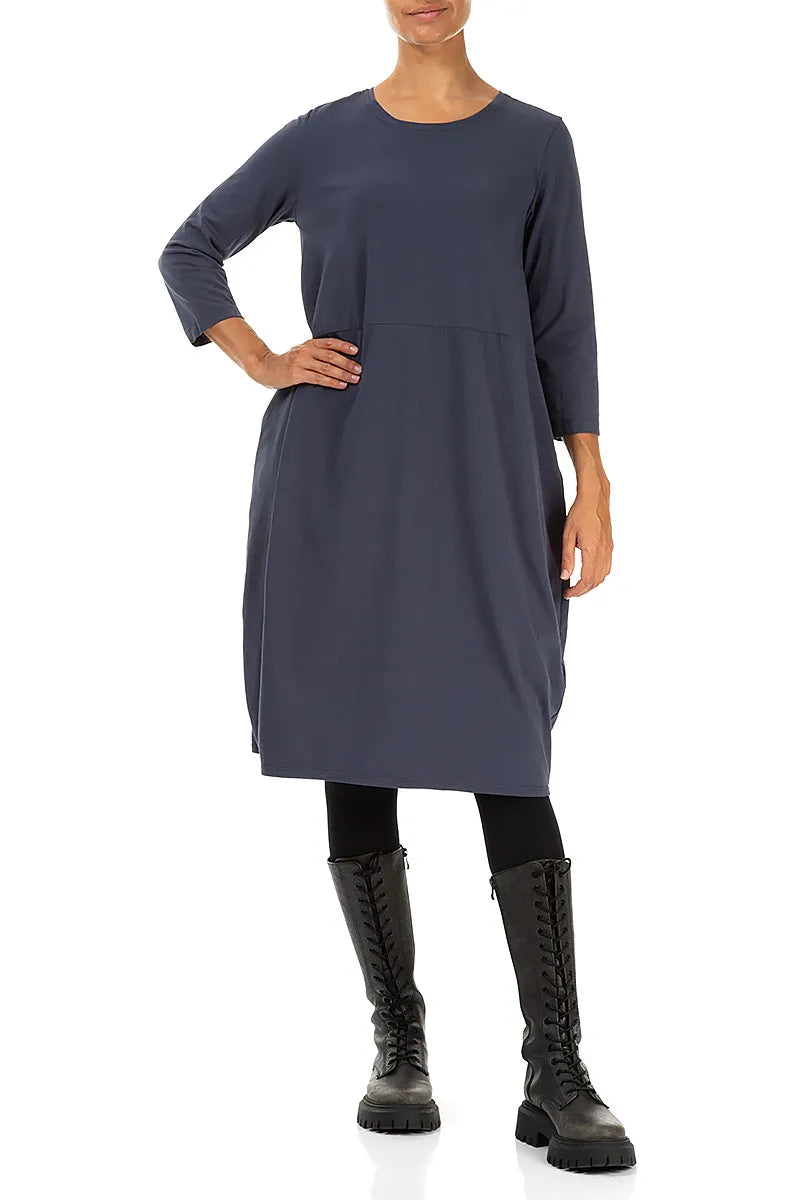 Balloon Slate Blue Cotton Dress 4