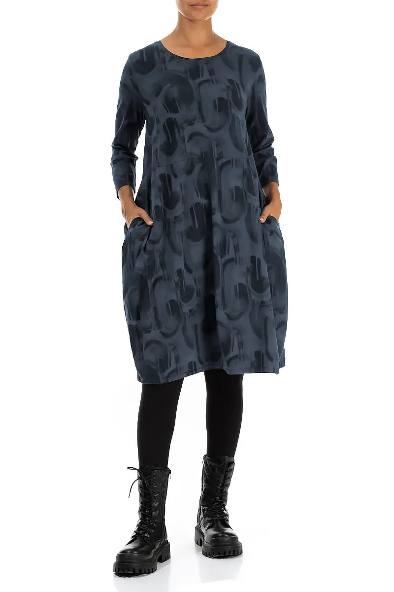 Balloon Slate Blue Paintwave Cotton Dress 4