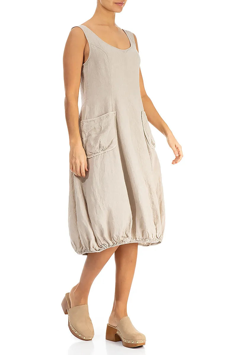 Balloon Sleeveless Natural Linen Dress 3