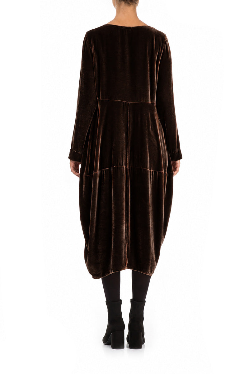 Balloon Truffle Brown Silk Velvet Dress