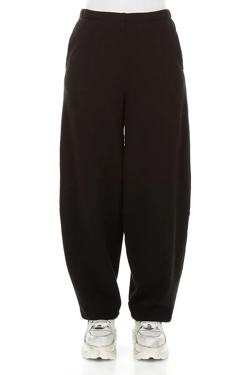 Barrel Leg Black Cashmere Cotton Trousers 2