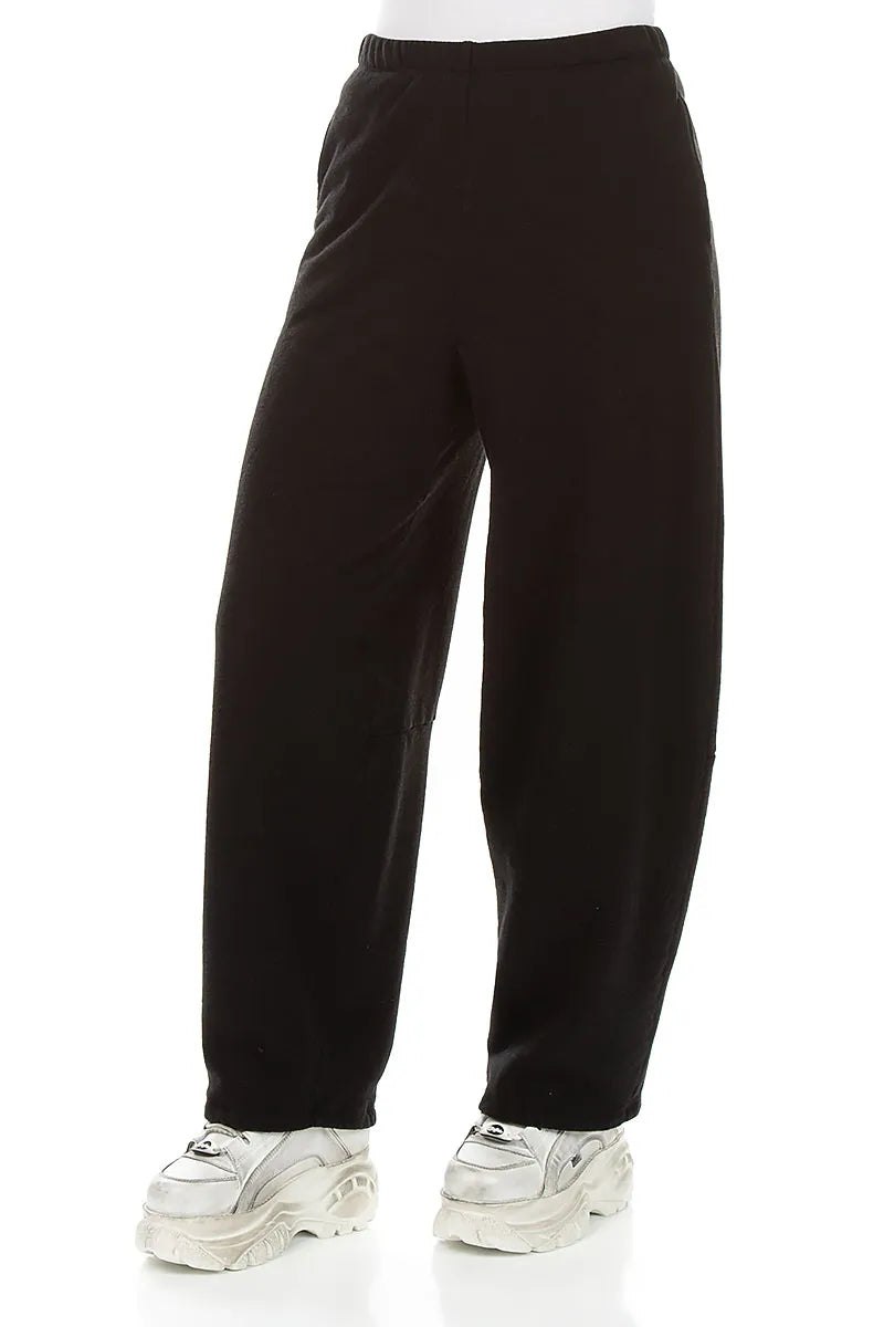 Barrel Leg Black Cashmere Cotton Trousers 4