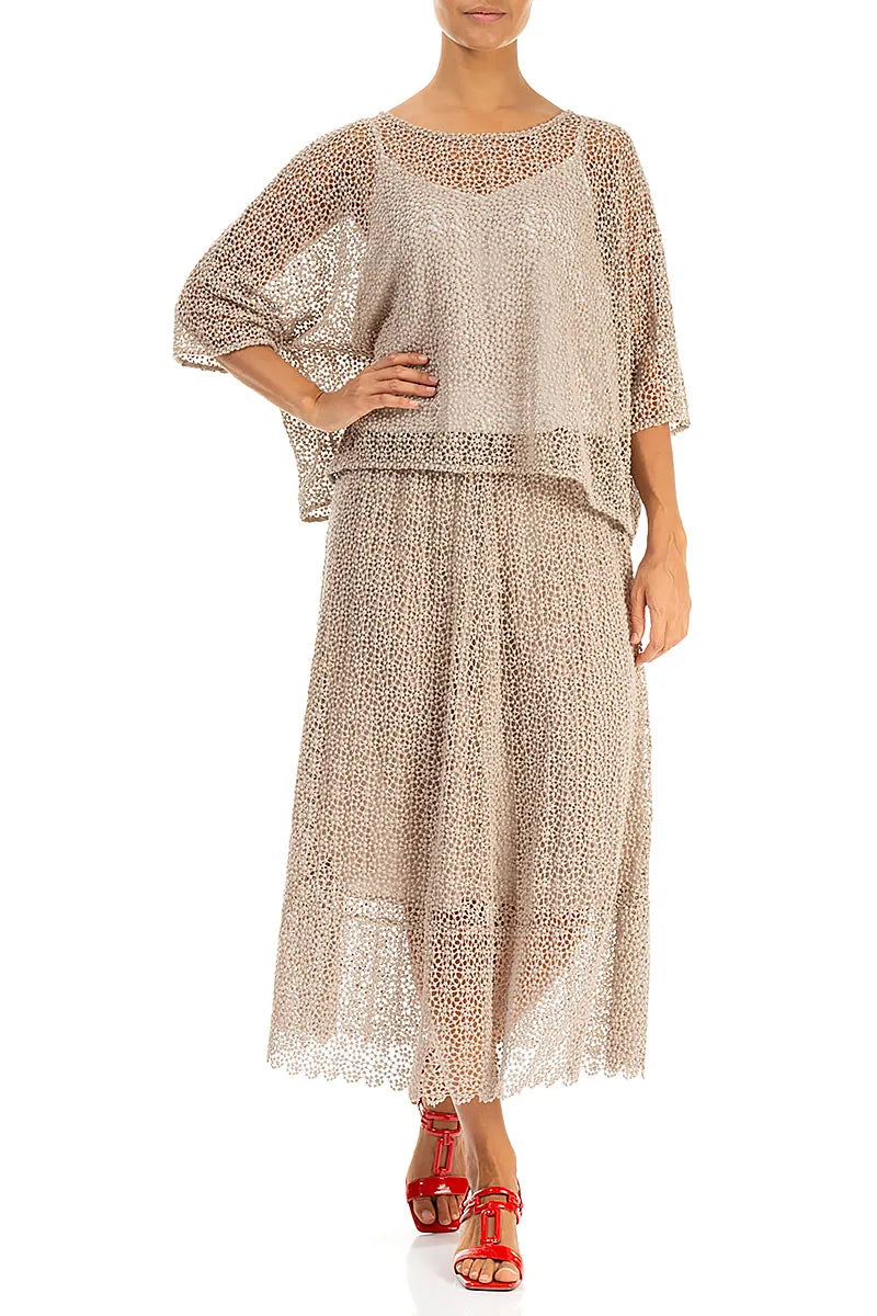 Beige Broderie Cotton Skirt 4