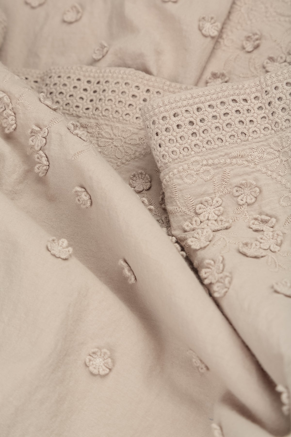 Beige Floral Embroidered Cotton Blouse 5