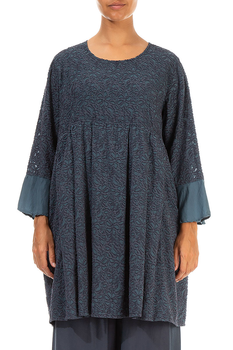 Bell Sleeve Floral Graphite Silk Tunic