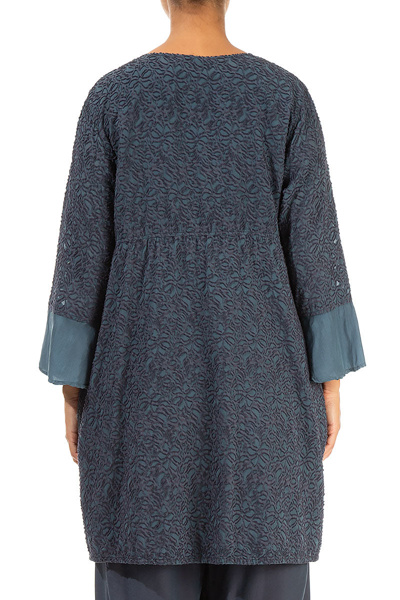 Bell Sleeve Floral Graphite Silk Tunic