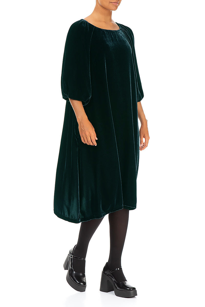 Bishop Sleeves Peacock Silk Velvet Dress